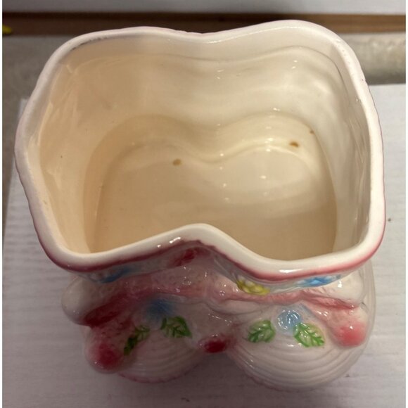 Rubens Ceramic Baby Bootie Planter Pink White Floral Made In Japan Vintage - Picture 6 of 9
